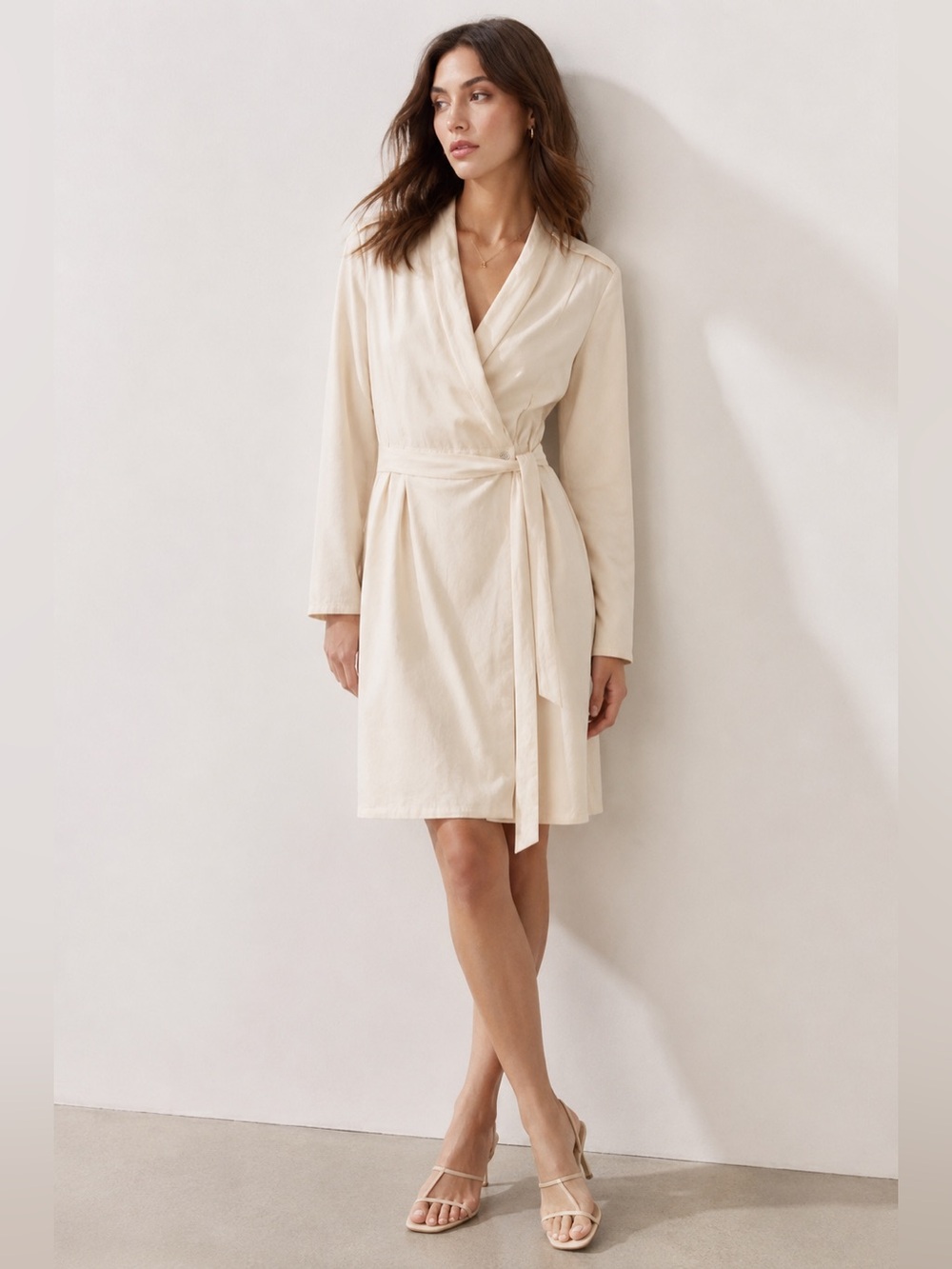 Wilfred Aritzia Ivory Wrap Belted Dress Size 6